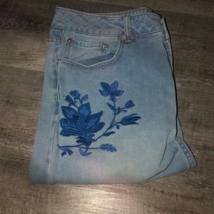 embroidered mom jeans